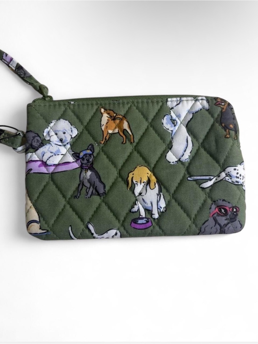 Vera Bradley Olive Quilted Wristlet with Dog Pattern - Picture 2 of 7